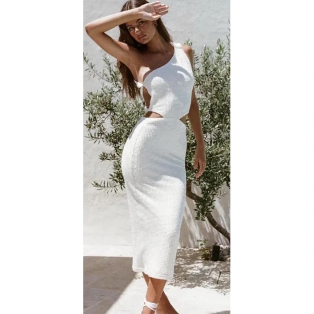 Sabo Strappy Backless Carolina Dress Small White NWT  Minimalist Resort Stretch